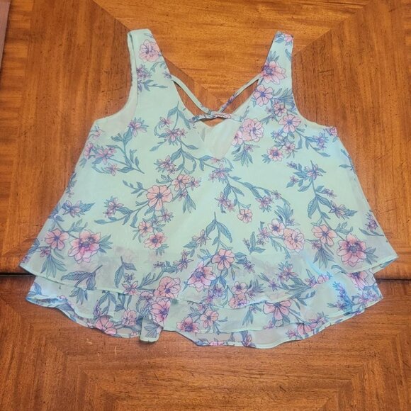 Decree Chiffon Mint Green Floral Sleeveless Top - Picture 6 of 11
